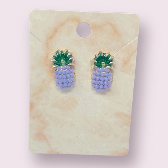 Purple Pineapple Post Studs Earrings - Picture 1 of 6